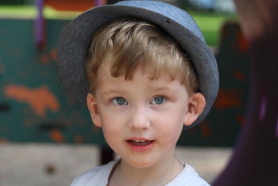 Close-up of cute boy wearing hat