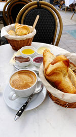 High angle view of breakfast on table