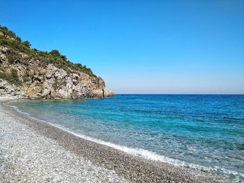 Scenic view of sea against clear blue sky