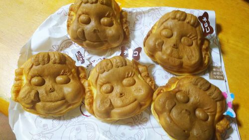 High angle view of cookies on table