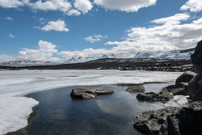 Scenic view of frozen lake against sky