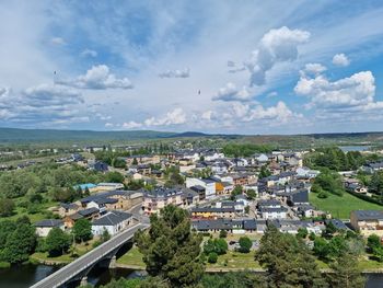 High angle view of townscape against sky