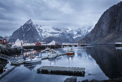 Moored boats in harbor