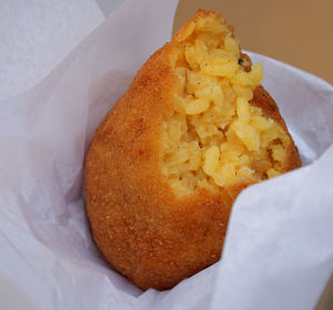 High angle view of fresh bread in plate