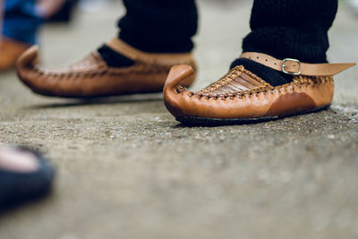 Low section of person wearing shoes while standing on land