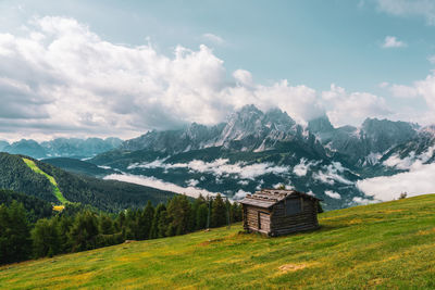 Old alpine hut in the dolomites, italy.