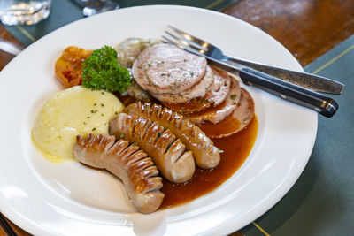 High angle view of food in plate on table