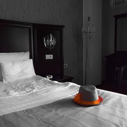 High angle view of empty bed