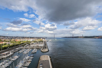 High angle view of bridge over river against sky