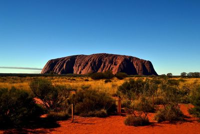 Scenic view of rock formation against clear sky