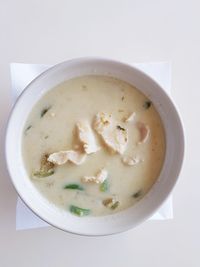 High angle view of soup in bowl