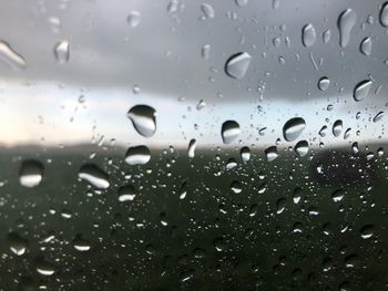 Full frame shot of raindrops on glass window