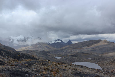 Scenic view of mountains against cloudy sky