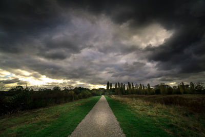 Storm clouds over trees against sky