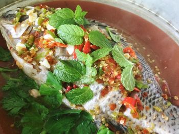 High angle view of vegetables in bowl