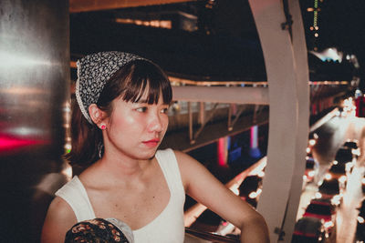 Portrait of girl sitting in restaurant