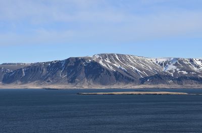 Scenic view of snowcapped mountains against sky