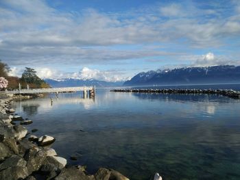 Scenic view of lake against sky