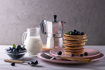 Close-up of breakfast on table