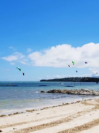 Scenic view of sea against blue sky