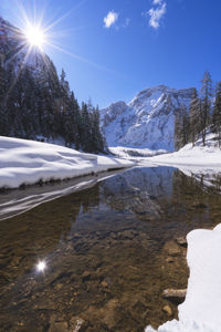 Braies lake in trentino alto adige, south tyrol, italy.