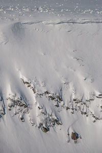 High angle view of snow covered land