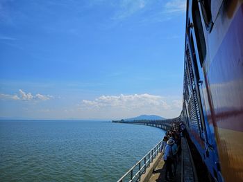 Scenic view of sea against blue sky