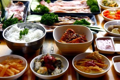 High angle view of food on table