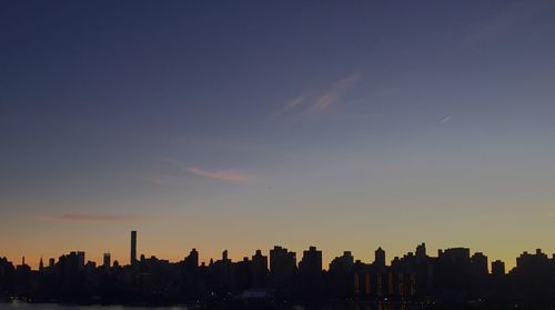 Silhouette of city at sunset