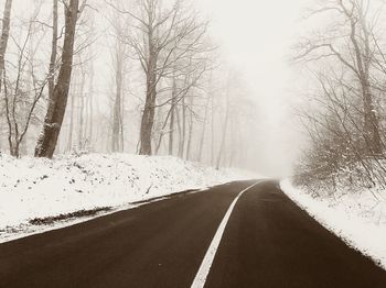 Road amidst bare trees during winter