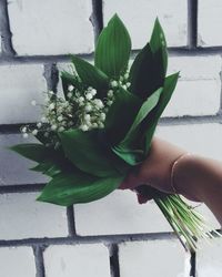 Close-up of hand holding bouquet