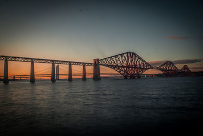 View of suspension bridge against sky during sunset