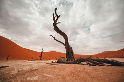 Scenic view of desert against cloudy sky