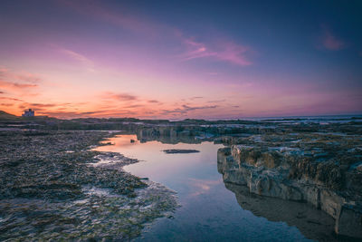 Scenic view of sea against sky during sunset