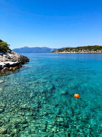 Scenic view of sea against clear blue sky