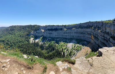 Scenic view of rocky mountains against clear sky