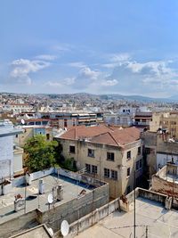 High angle view of townscape against sky