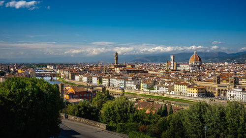 High angle view of buildings in city