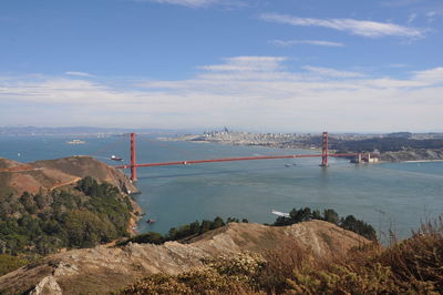 Bridge over bay against sky