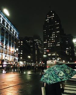 Illuminated buildings at night