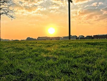 Scenic view of field against sky during sunset