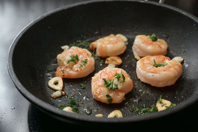 High angle view of food in bowl on table