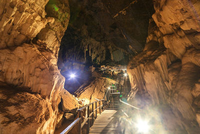 Abeautiful of wooden walking path in phu pha pech caves at thailand