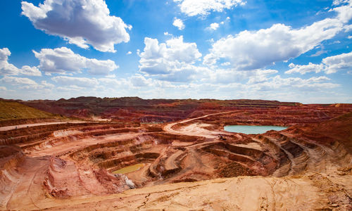 Scenic view of bauxite quarry landscape against sky