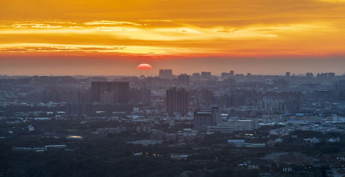 Panorama view of taipei city from kite hill at sunset