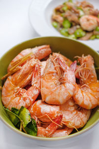 High angle view of seafood in plate on table