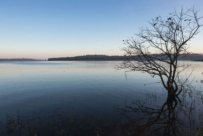 Scenic view of lake against clear sky