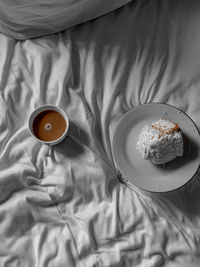High angle view of breakfast on table