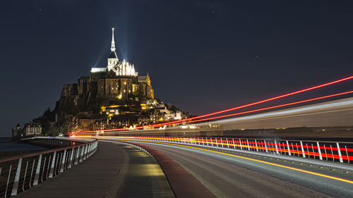 Light trails on road at night