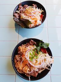 High angle view of meal served in plate